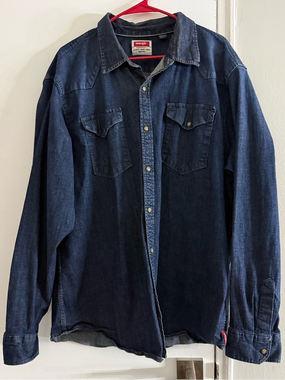 Wrangler Dark Wash Denim Western Snap Shirt Men’s 2XL